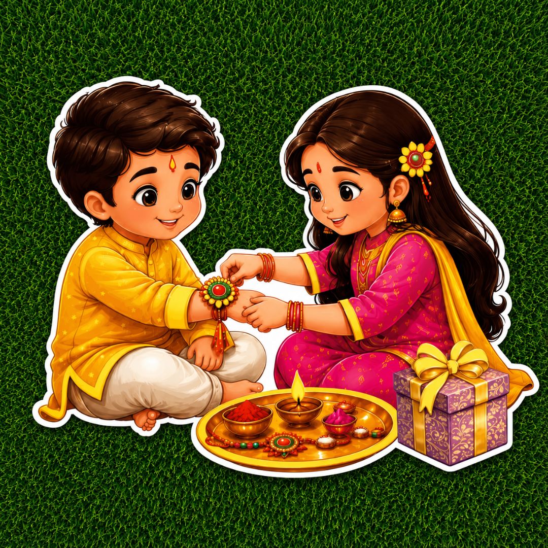Bhai-Behen Glitter Poster with premium glitter finish featuring a sister tying Rakhi to her brother for Raksha Bandhan home, school, office, and festive wall decoration