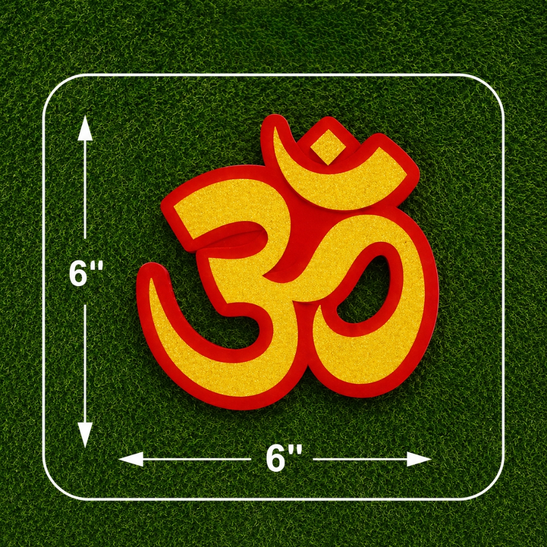 Premium Om Poster (6") with glitter finish on 300 GSM board for temple decoration, pooja rooms, Diwali, Ganesh Chaturthi, meditation spaces, and spiritual home decor.