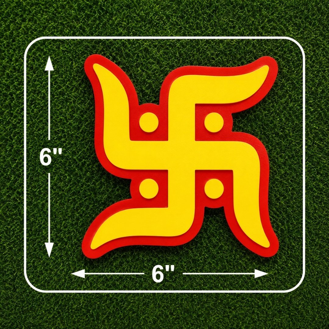 6-inch Swastik Glitter Poster made from premium 300 GSM board with one-side glitter finish for Diwali, Ganesh Chaturthi, Navratri, temple, home entrance, and pooja room decoration