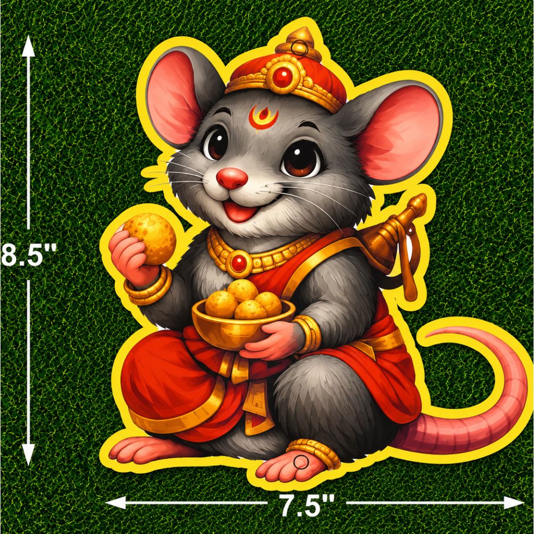 Large decorative Mushak standee with premium glitter finish and double-sided printing for Ganesh Chaturthi, temple decoration, pooja rooms, mandaps, and festive celebrations.