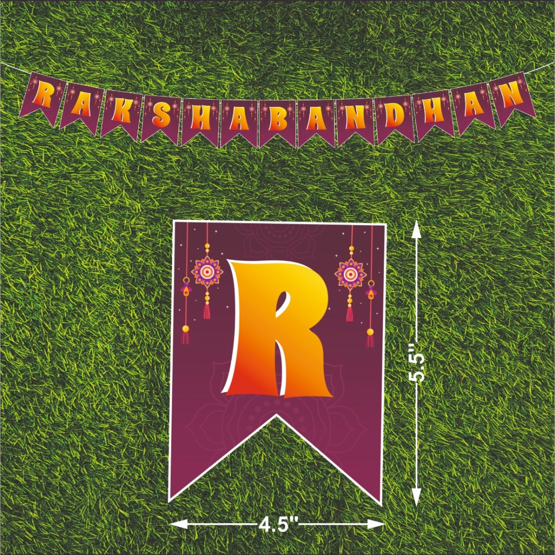 Happy Raksha Bandhan Banner Decoration with festive hanging letter pennants for home, school, office, pooja and Rakhi celebration décor