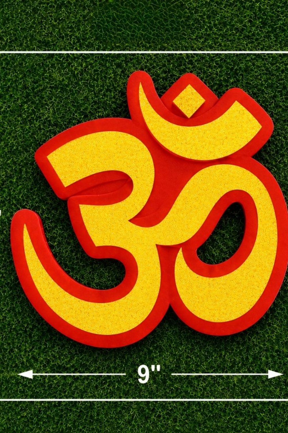 Premium 9-inch Om Poster with glitter finish made from 300 GSM board for temple decoration, pooja rooms, Diwali, Ganesh Chaturthi, meditation spaces, and spiritual home decor.